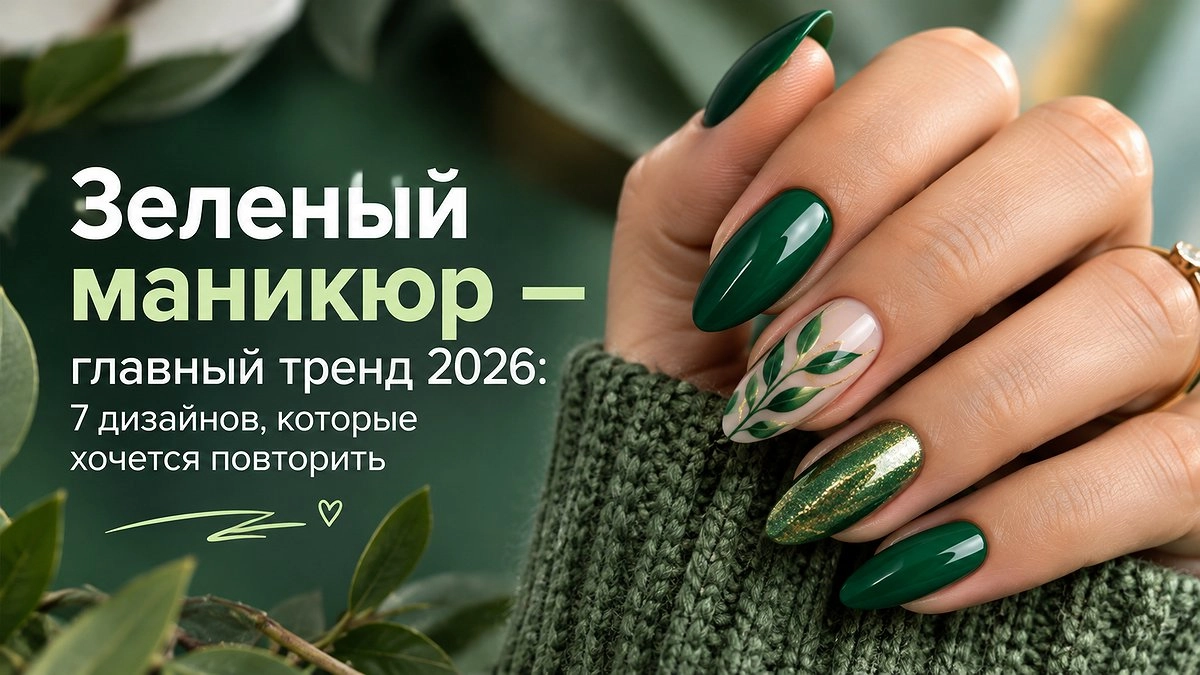 Зеленый маникюр — главный тренд 2026 года: 7 дизайнов, которые хочется повторить