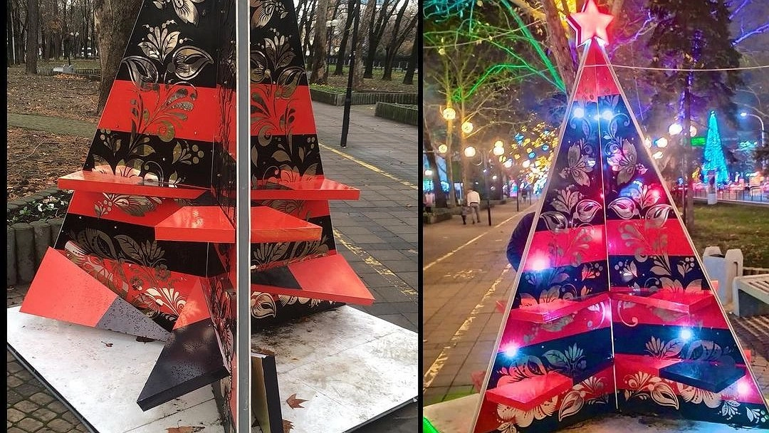 Главная картинка новости: В центральной аллее Новороссийска сломали арт-елку