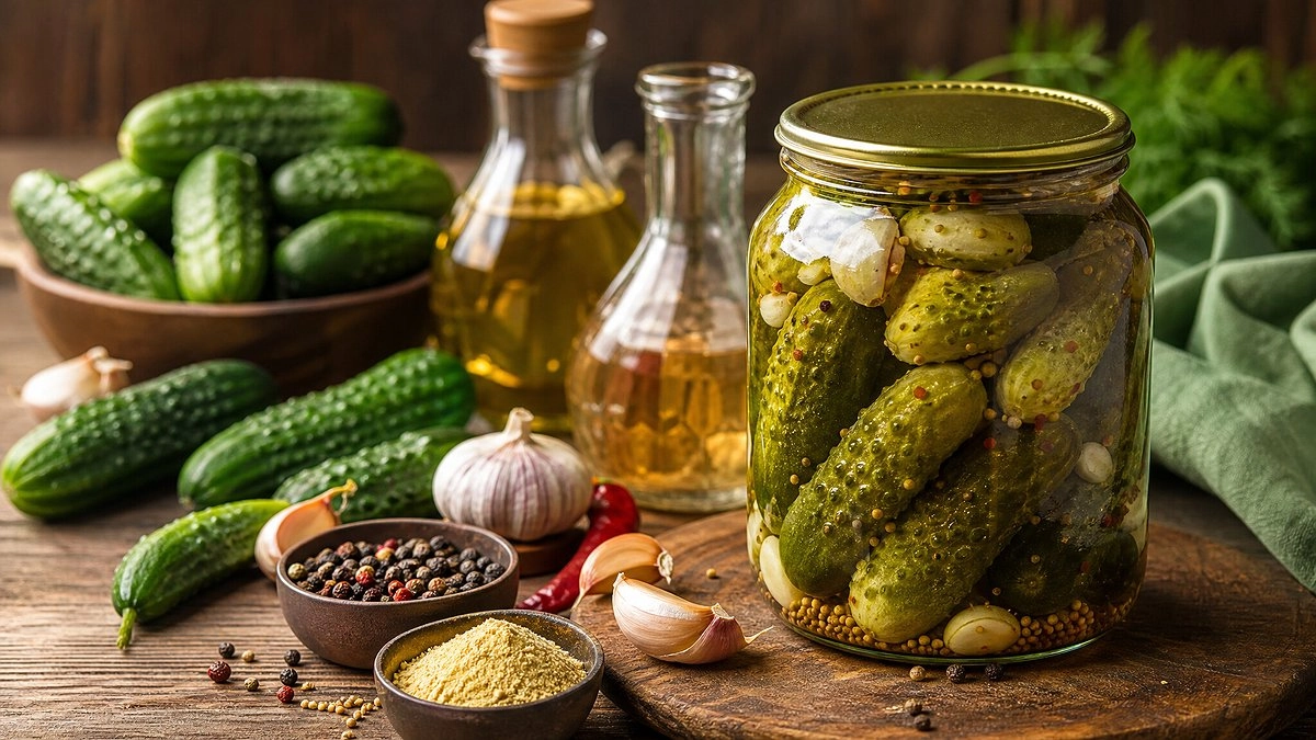 Хрустящие маринованные огурцы с горчицей и двумя видами уксуса