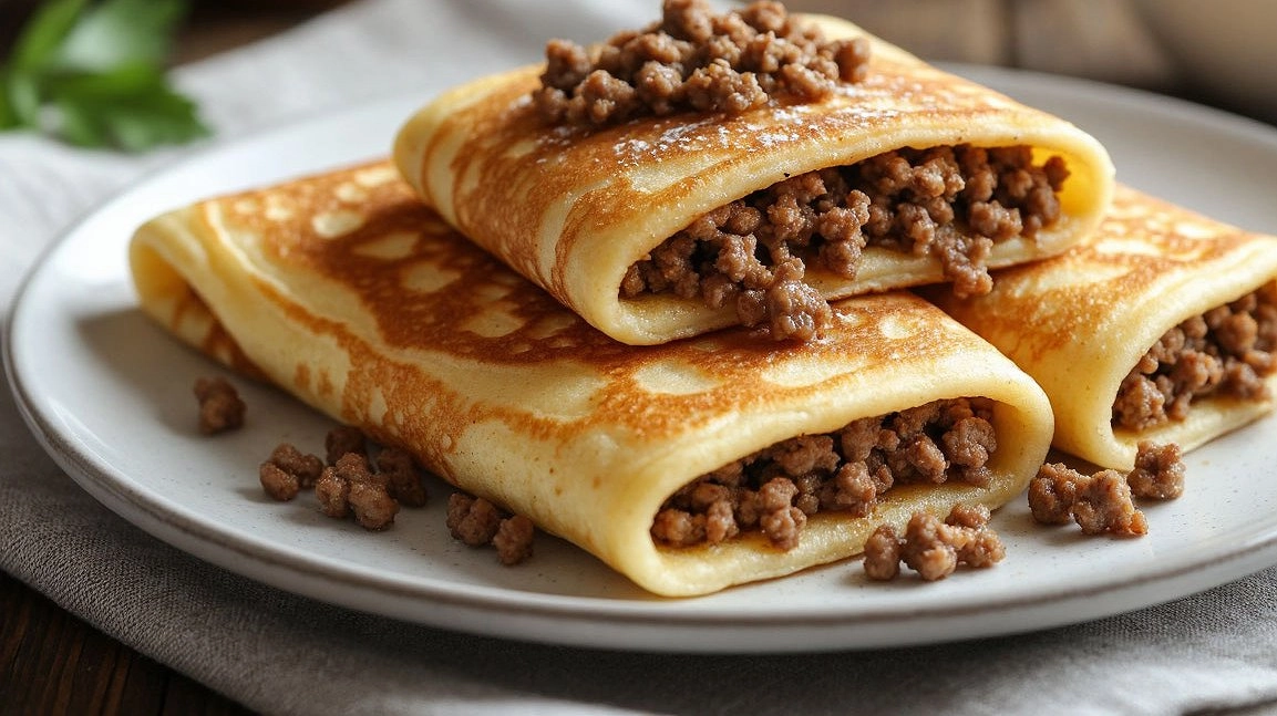Главная картинка новости: Блинчики с мясом, которые пахнут домом: рецепт из детства с хрустящей корочкой и сочной начинкой