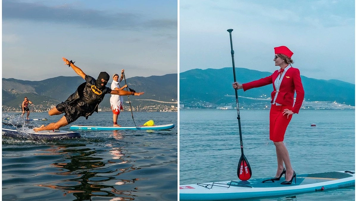 Фея, Бэтмен и стюардесса прокатились на сап-серфах в Цемесской бухте