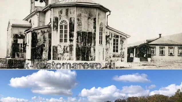 Главная картинка новости: Кладбищенская церковь в 20 веке и детская площадка в 21 веке. История храма на Мефодиевке