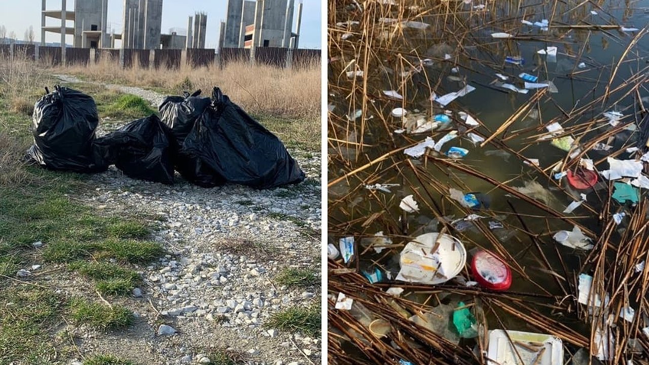 Главная картинка новости: Бутылки, рекламная вывеска и шприцы. Новороссийцы собрали 30 мешков мусора в Суджукской лагуне