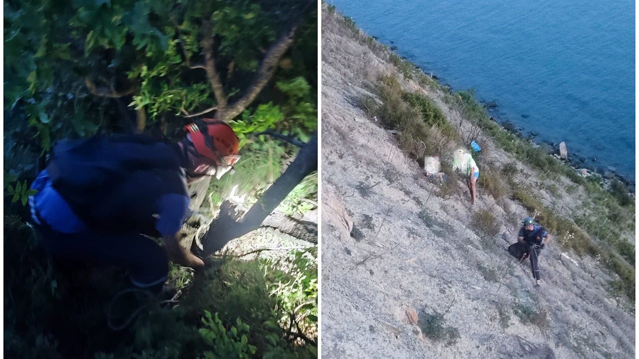 Главная картинка новости: Спасатели Новороссийска сняли с крутого обрыва мужчину с сыном