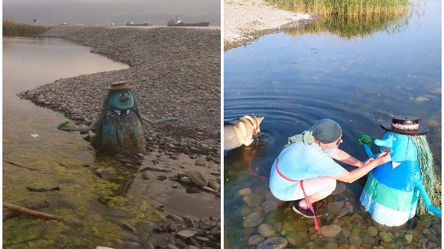 На Суджукской косе в Новороссийске обновили скульптуру Водяного